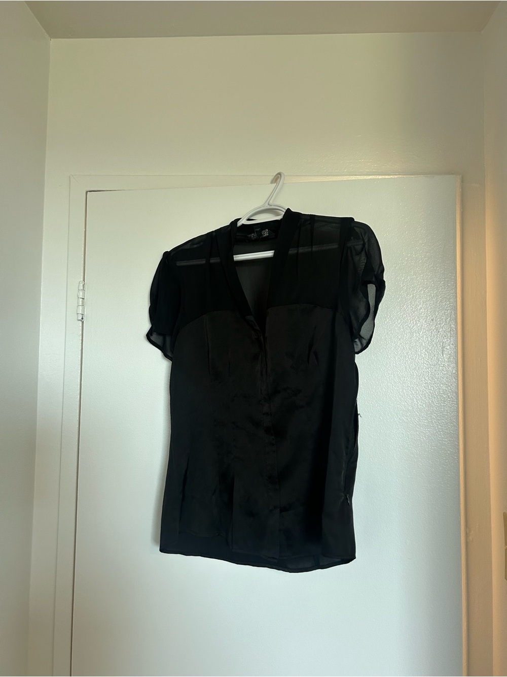 Express Black Sheer Yoke Cap-Sleeve Blouse